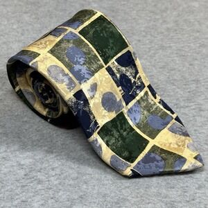 The Disney Store Necktie Silk Yellow Green Geometric Pattern Mickey Mouse 58x3.7